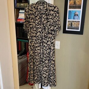 Norm Thompson Black and Cream Paisley Midi Dress